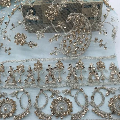Hand-Made Hanfu Beaded Embroidery Sequined Fabric
