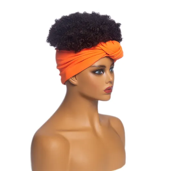 Aishili wholesale 4inch closure afro kinky curly Solid color synthetic scarf headband wigs for black women