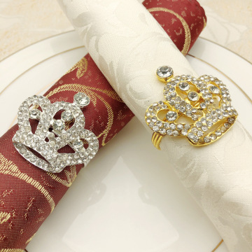Gold Diamond Crown Napkin Rings with Rhinestones for Weddings and Parties