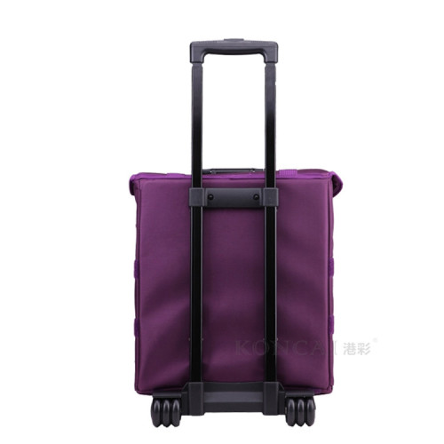 Travel nylon hairdresser rolling train case make-up box with abs drawers and clear extra bags