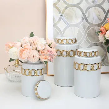 Modern Ceramic Vases with Lids: Golden Jars and Silver Decorative Cylinder Vases for Home