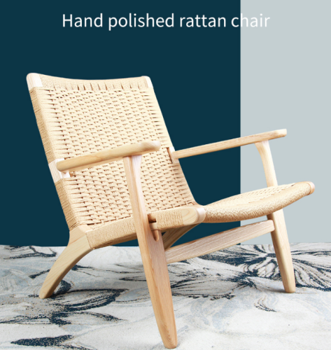 Hans Wegner wood natural rattan Chair knitted paper