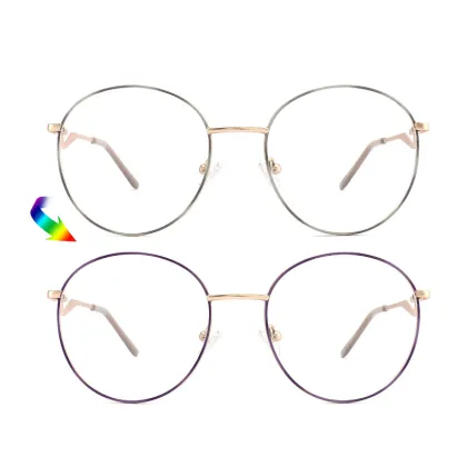 Photochromic Metal Frame Eyeglasses: Round Women's Spectacle with Anti-Blue Light and Optical Protection