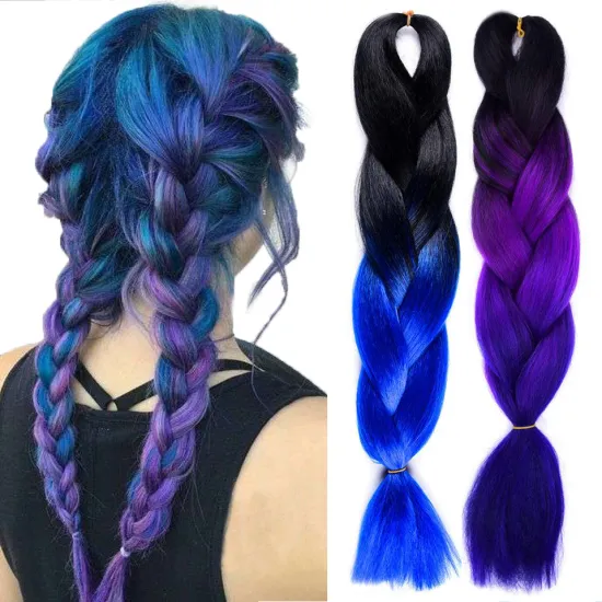 Wholsale Ombre Purple Blue 24 Inch Long PROTECTIVE STYLE LIGHTWEIGHT Jumbo Braids Hair Easy Braiding Synthetic Hair Extensions