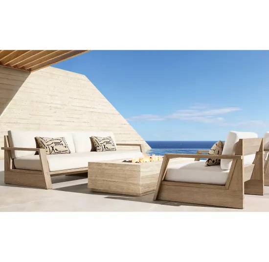Morden Stylish and Timeless Wooden Outdoor Sofa Set All Weather Waterproof Teak Garden Sofa With Soft Comfortable Cushions