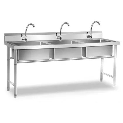 Shandong Guanbai Commercial Kitchen Equipment Stainless Steel Triple Bowl Sink