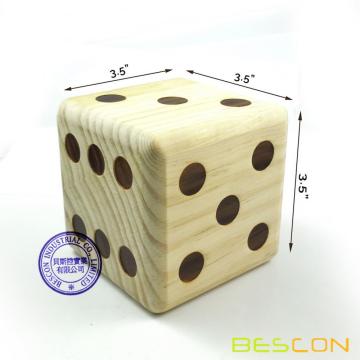 Bescon Jumbo Solid Wooden Yard Dice Set of 6pcs -Big Outdoor Gaming Dice Set 3.5 inch; with Drawstring Bag, Large Wood Dice