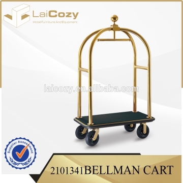 Hot Sale Titanium Gold 304 Stainless Steel Used Hotel Bellman Concierge Birdcage Trolley Luggage Cart