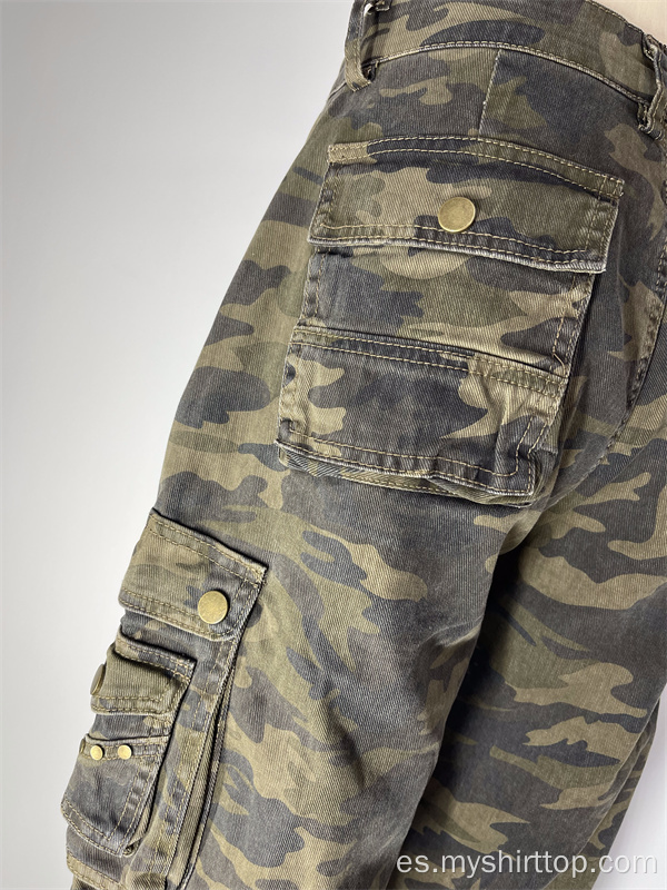 Camuflaje de tubo recto Pantalones de bolsillo grande