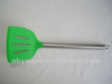 green silicone spatula with stainless steel handle