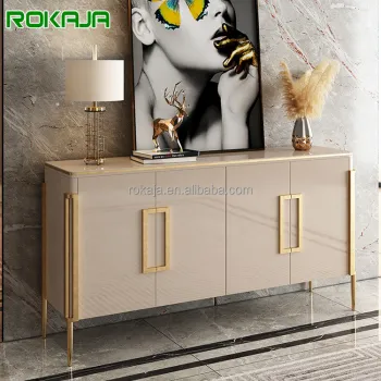 Modern 4-Door Storage Sideboard with Stainless Steel Frame for Living Room and Kitchen