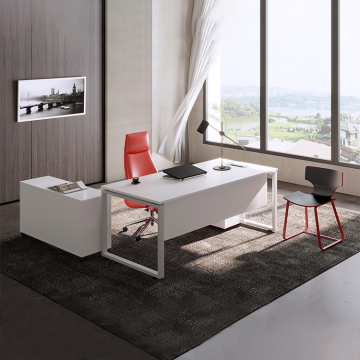 White L-shaped Expandable CEO Office Desk with Drawers - Cheap High-end Luxury Furniture