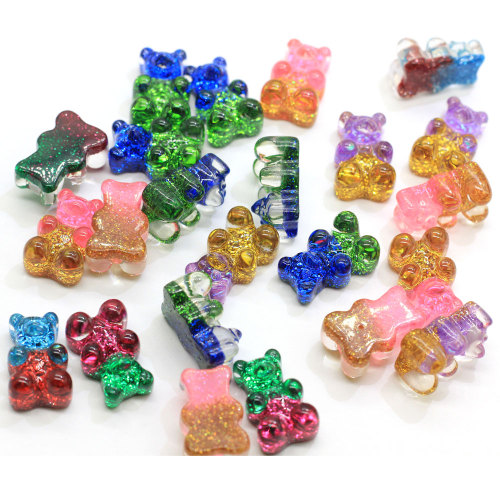 Factory Wholesale Glitter Gradient Colorful Resin Bear Flatback Embellishment Gummy Bear Charms for DIY Craft