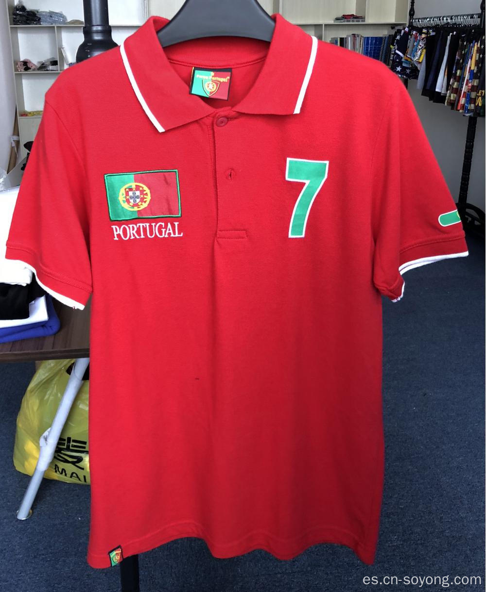 Polo de manga corta con parche de bandera de Portugal para hombre