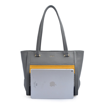 Handmade Gray Leather Tote Oversize Shoulder Bag