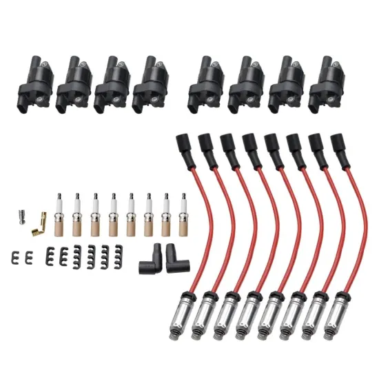 Complete Engine Ignition Kit for Chevrolet and GMC Models: Ignition Coils, Spark Plugs, and Spark Plug Wires for Corvette, Avalanche, Silverado 1500, 2500, 3500