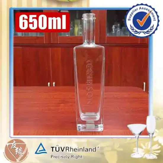 Fancy Custom Logo 650ml Clear Square Bottle Glass Liquor Bottle With Screw Cap