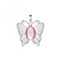 Vintage Gemstone Silver Alloy Butterfly Pendant Necklace for Women Gemstone Quartz Healing Crystal Girls Dating Jewelry