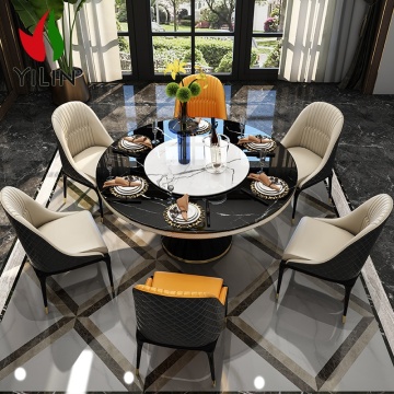 Luxury Round Marble Top Dining Table Set for 6
