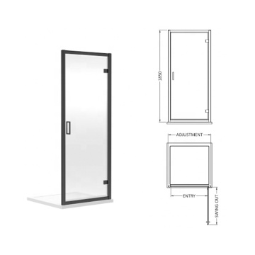 6mm Clear Tempered Glass Hinged Bathroom Door with Matt Black Aluminum Frame
