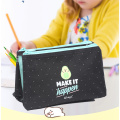 Double zipper printed design large capacity portable pen case for children