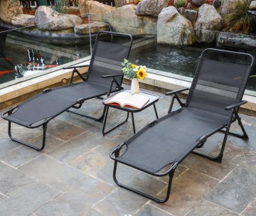 Portable Folding Recliner Beach Chair with Coffee Table for Balcony and Beach