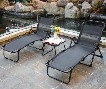 Portable Folding Recliner Beach Chair with Coffee Table for Balcony and Beach