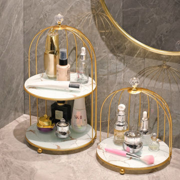 Marble Cosmetics Storage Rack - Single, Double, Half Bird Cage Metal Organizer
