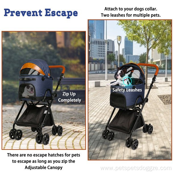 Luxury Folding Pet Stroller Dogs Cats Adjustable Handlebar