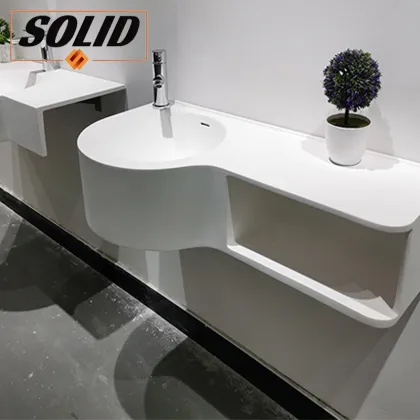 White Round Oval Solid Surface Integrated Bathroom Sink