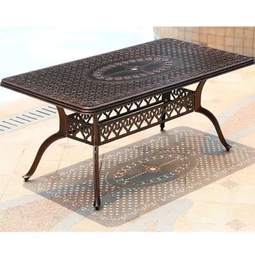 6 Seater Outdoor Garden Metal Furniture Set with Swivel Chair - Cast Aluminum Dining Table and Chairs