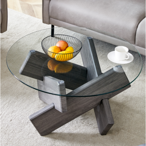 Modern Circular Glass Coffee Table with MDF Legs