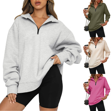 Oversized Women's Custom Logo Hooded Zip Pullover Sweatshirt