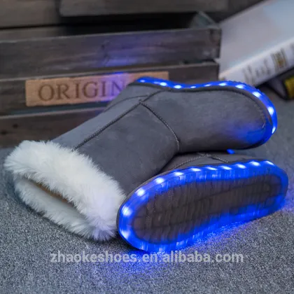 Factory LED Light Up Boots With Fur For Women Children Fashion Winter Snow Boots Suede Shoes L
