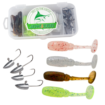 JOHNCOO Rockfish Worm Set - 10pcs Jig Heads + 40pcs Soft Bait Lures
