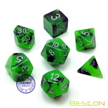 Set de dados de poliuretano resplandeciente de dos tonos Bescon ROCAS SPOOKY, Set de dados luminosos RPG d4 d6 d8 d10 d12 d20 d% Paquete de caja de ladrillos