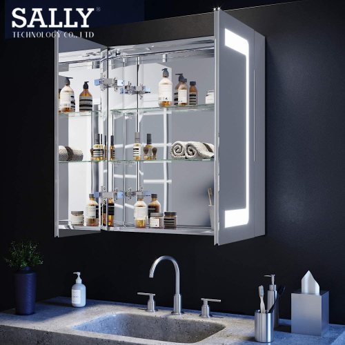 SALLY Armario con espejo de almacenamiento LED para baño con puerta doble