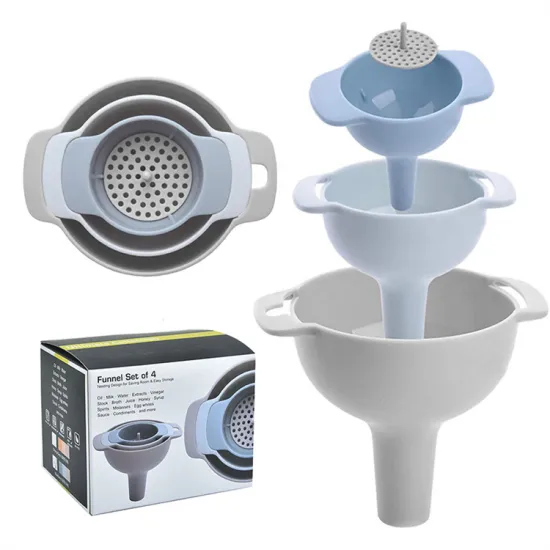 Factory New 4-Piece Kitchen Baking Tools Kit: Plastic Funnel Set with Filters for Oil, Chocolate, and Bottle Filling