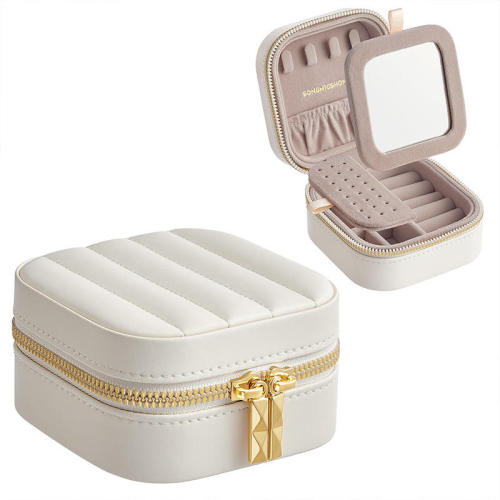 Dual Metal Zipper Portable Independent Mirror Jewelry Box