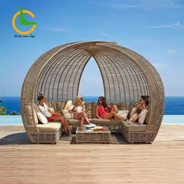 All Weather Outdoor PE Plastic Rattan Daybed Garden Sun Lounger