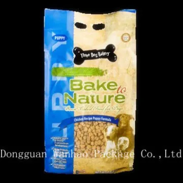 Laminated heavy duty quad seal bag with patch handle for dog food packaging bag 15kg