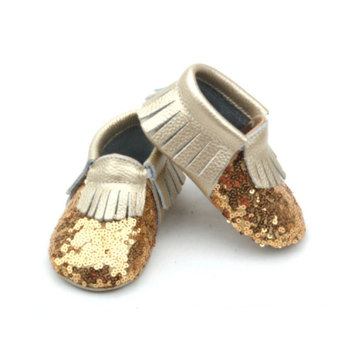 Chaussures mocassins bébé en cuir pailleté nouveau-né