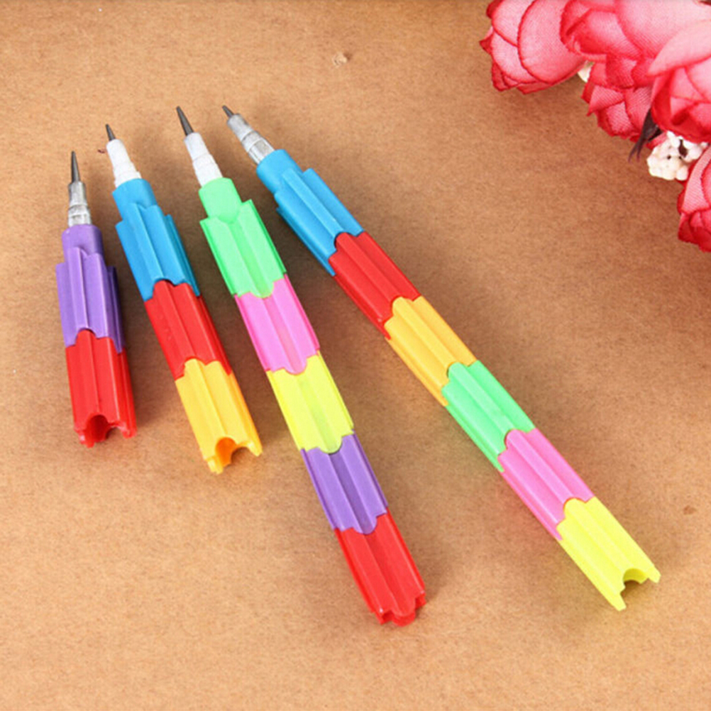 1pc Plastic Colorful Stacker Swap 8Color Section Building Block Non-sharpening Pencil Multifunction Pencil for Office Stationery