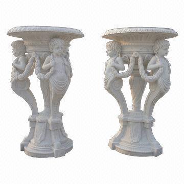 Happy angel tall large hand carved garden natural marble stone flower pot
