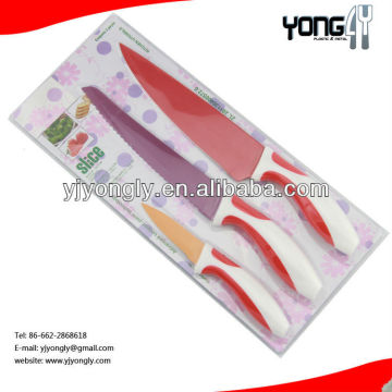 3pcs color coated knife with double injection handle