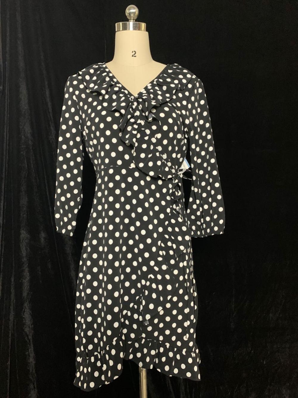 Black V-Neck Long-Sleeved Dress For Women