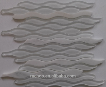 White carrara marble mix glass waterjet mosaic wall kitchen bathroom decorate tile