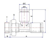 stainless steel pneumatic push in fittings, Branch Tee type