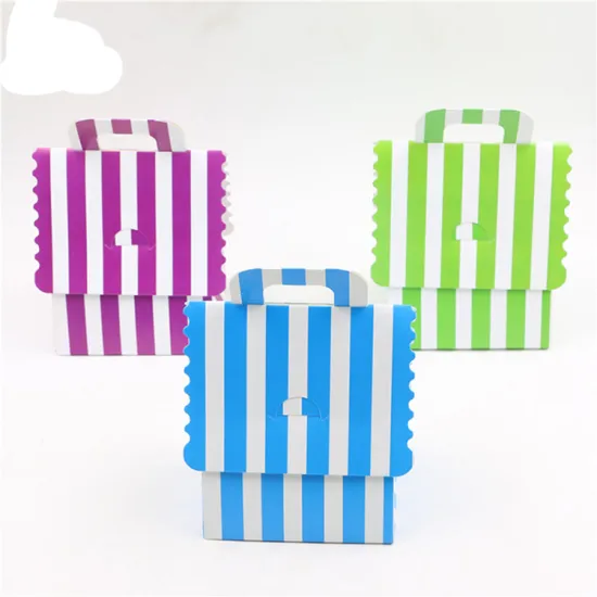 Custom Printed Stripe Gift Paper Box With Handle