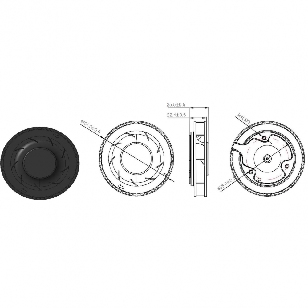 100x100x25mm plastic koelkastventilator